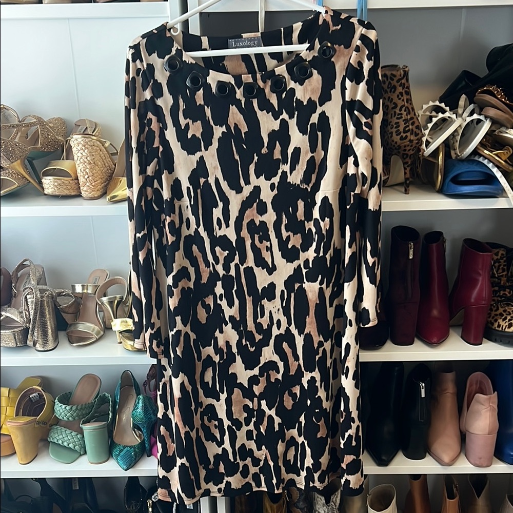Luxology Black and Tan Leopard Print Dress